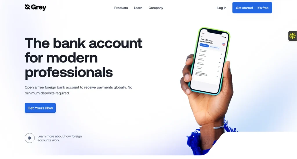 screenshot of Grey's homepage showing how to receive dollars in Nigeria.